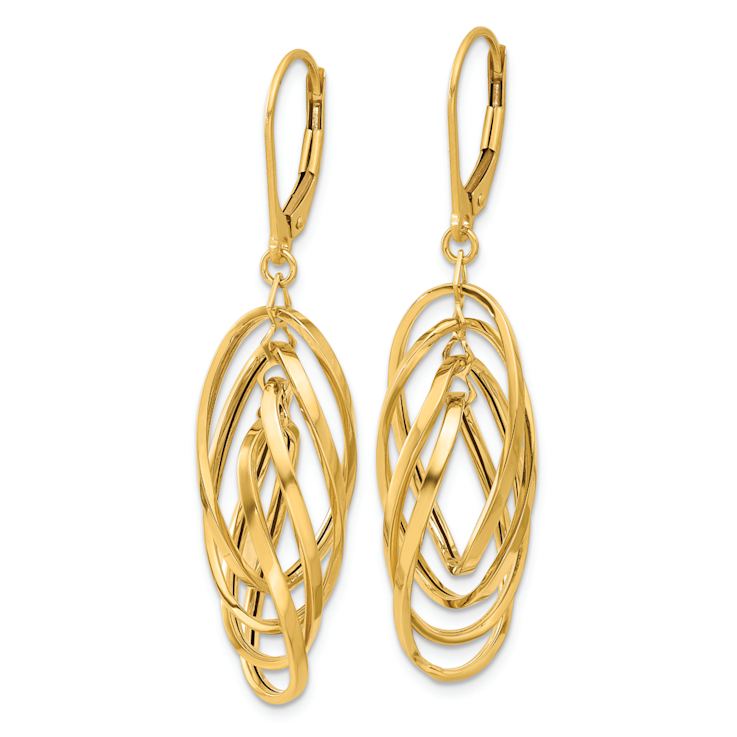 14k Yellow Gold Polished Twisted Oval Dangle Earrings