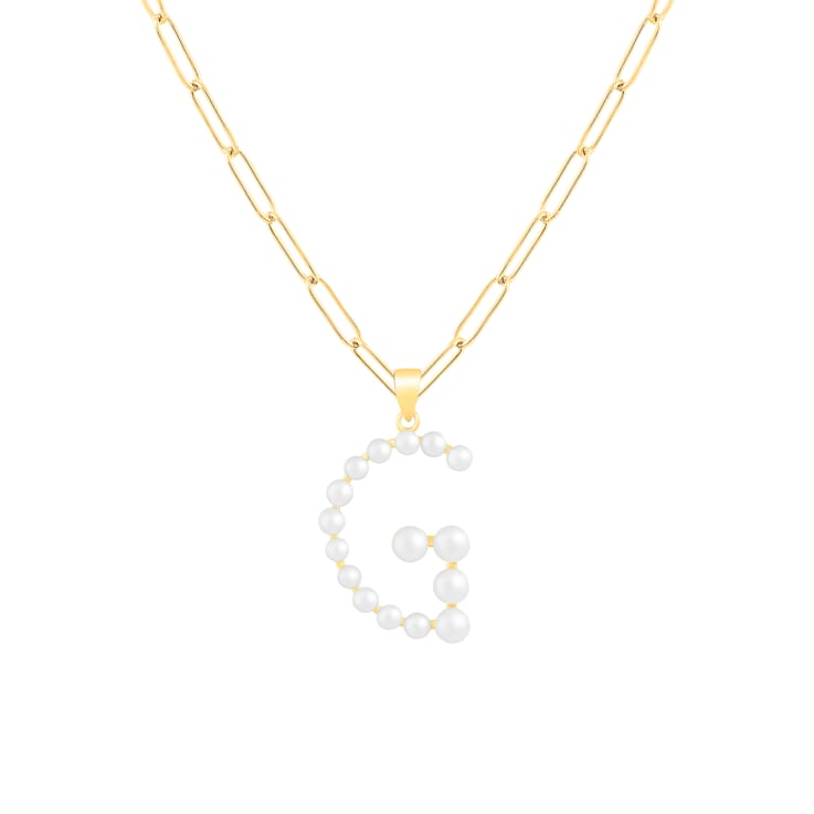 Letter G Initial Cultured Freshwater Pearl 18K Gold Over Sterling Silver
Pendant With  18" Chain
