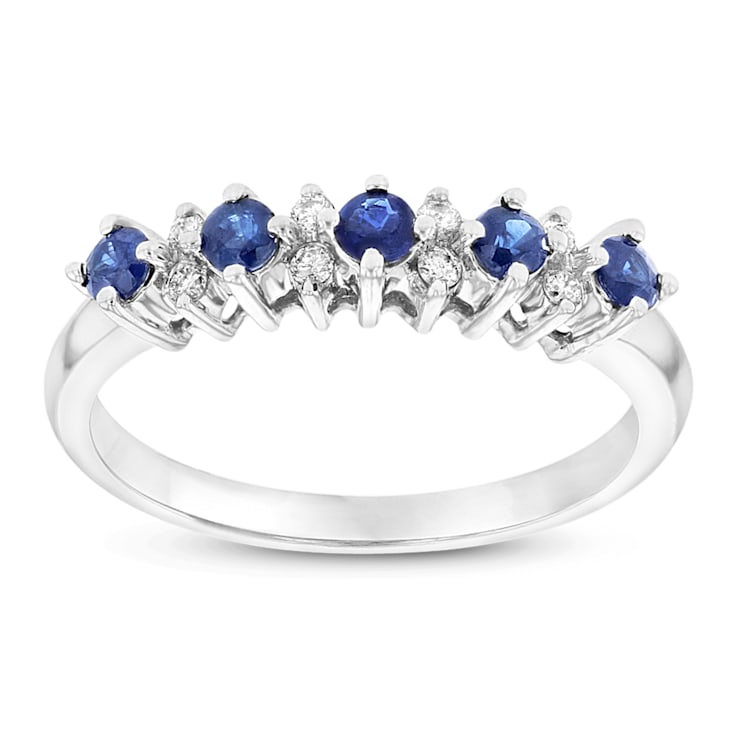 0.53ctw Sapphire and Diamond Band Ring in 14k White Gold