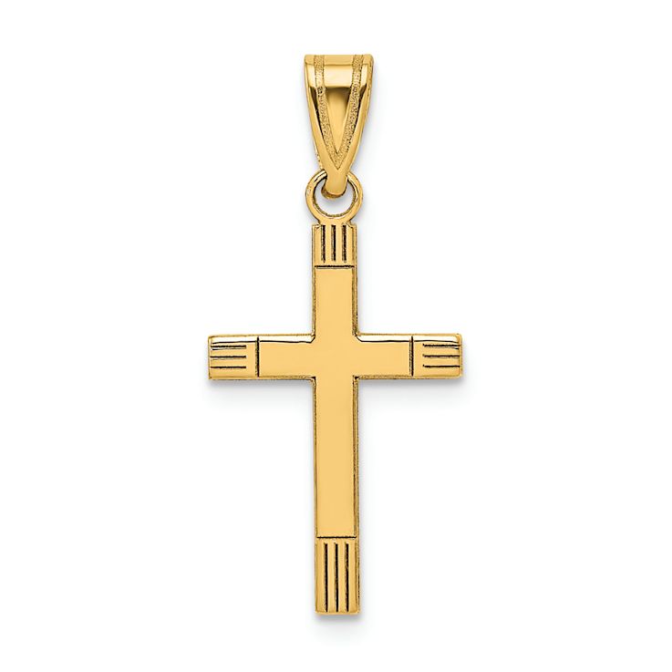 14k Yellow Gold Laser Etched Cross Pendant