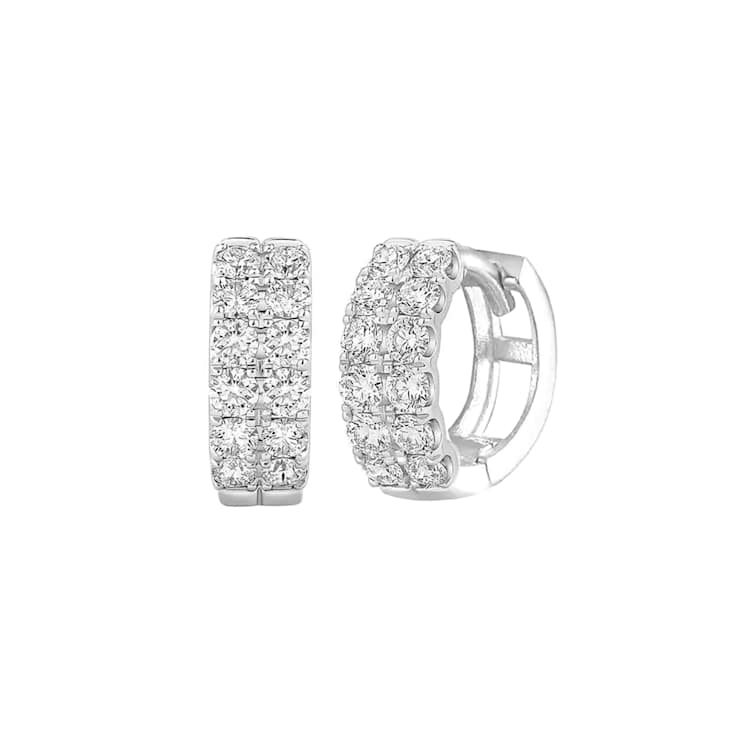 .925 Sterling Silver Double Row Cubic Zirconia Huggie Earrings