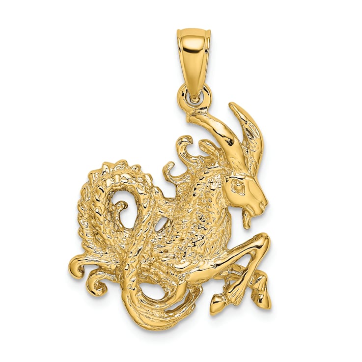 14k Yellow Gold 3D Textured Large Capricorn Zodiac pendant