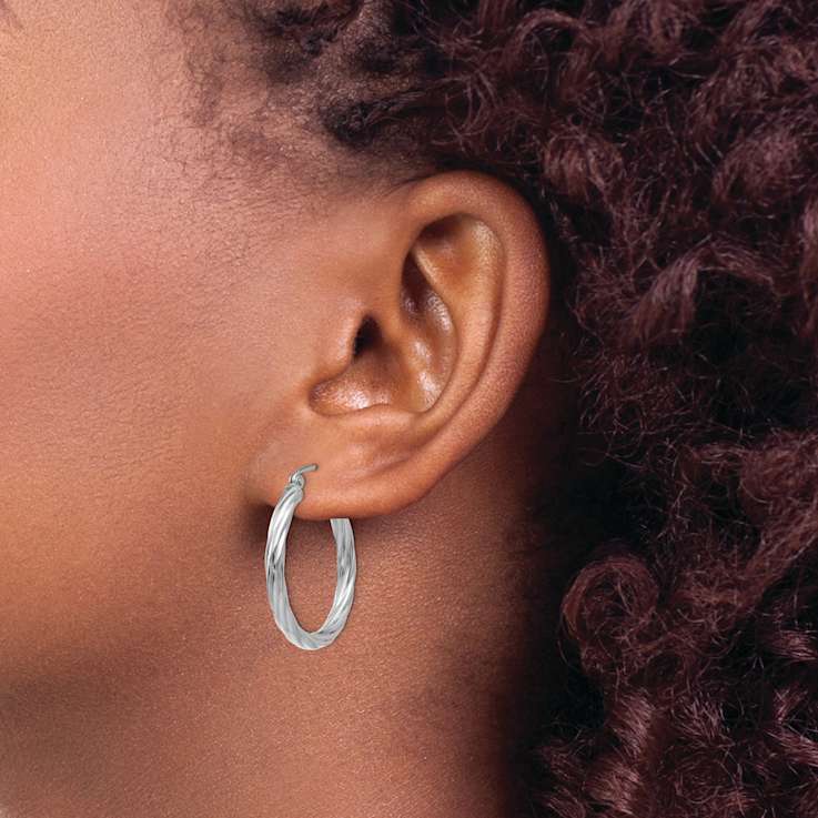 Twist Hoop Earrings In 10K White Gold