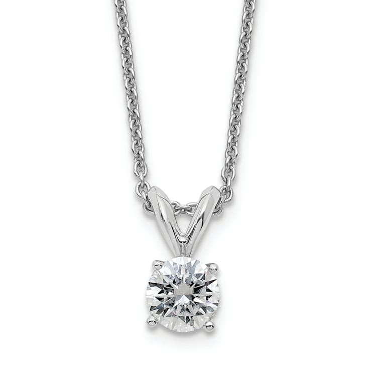 Rhodium Over 14K Gold 1/2 ct. 5.0mm Round G H I True Light Moissanite
Solitaire Pendant with Chain