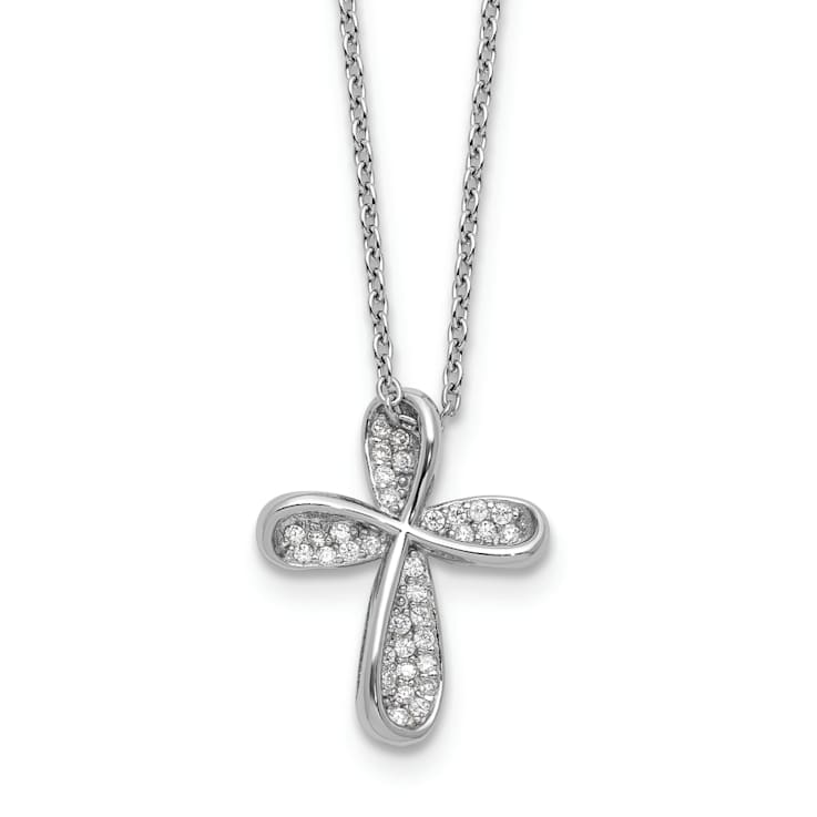 Rhodium Over Sterling Silver Polished Cubic Zirconia Cross with 2 Inch
Extension Necklace