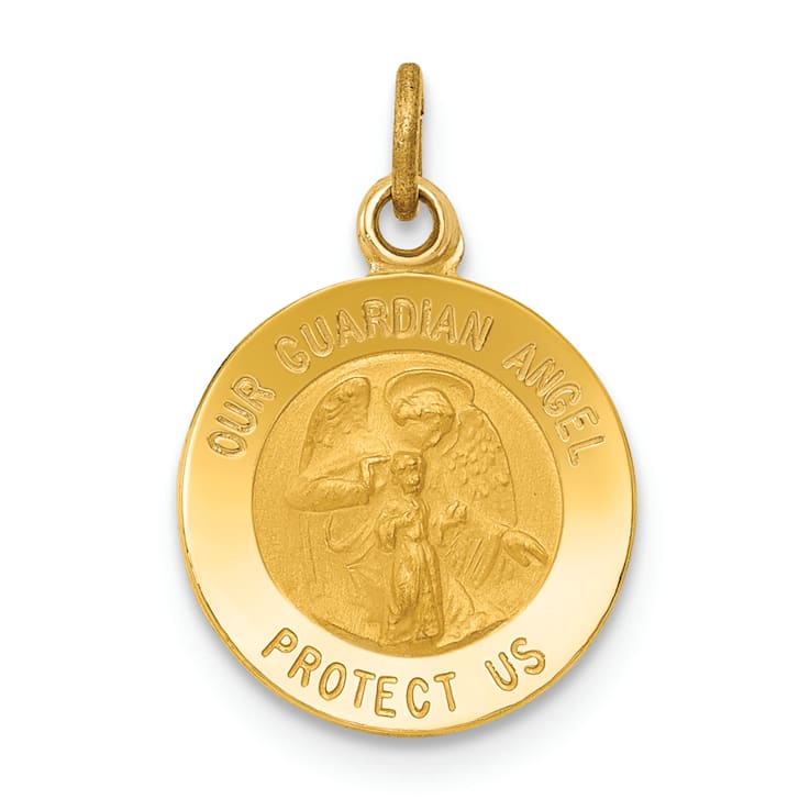 14K Yellow Gold Guardian Angel Medal Charm