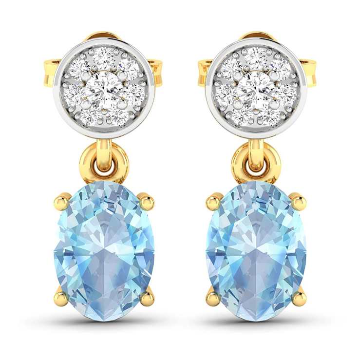 1.02ctw 14K Yellow Gold Aquamarine and White Diamond Halo Earrings