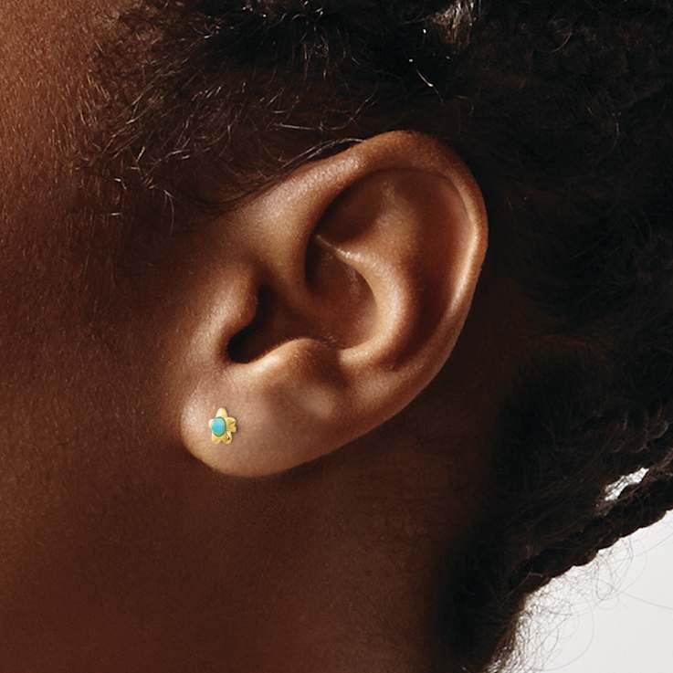 14k Yellow Gold Polished 5mm Turquoise Star Stud Earrings