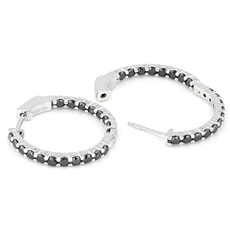 Black Diamond Huggie Earrings In Sterling Silver 1.25ctw