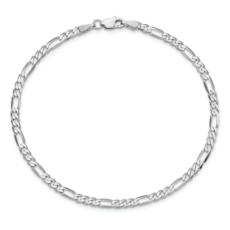 14K White Gold 3mm Flat Figaro Chain Bracelet