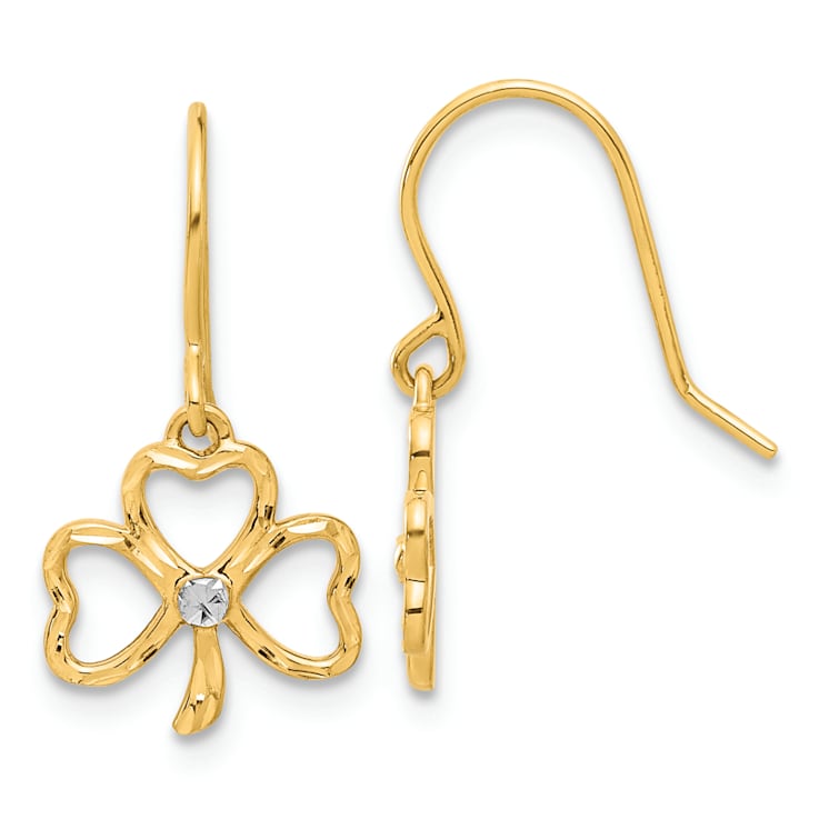 14k Yellow Gold and Rhodium Over 14k Yellow Gold Diamond-Cut Clover
Dangle Earrings