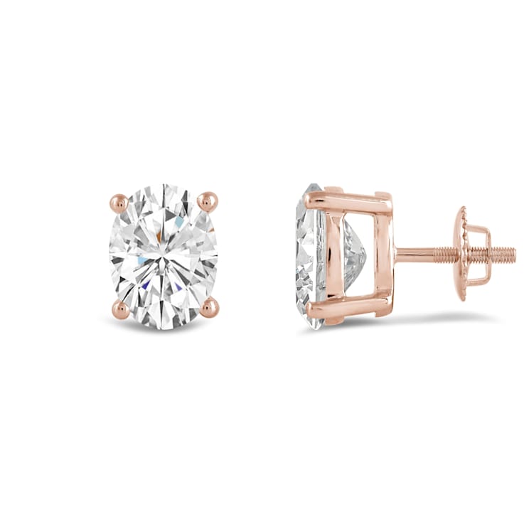 White Cubic Zirconia 14k Rose Gold Studs With Velvet Gift Box 3.00ctw