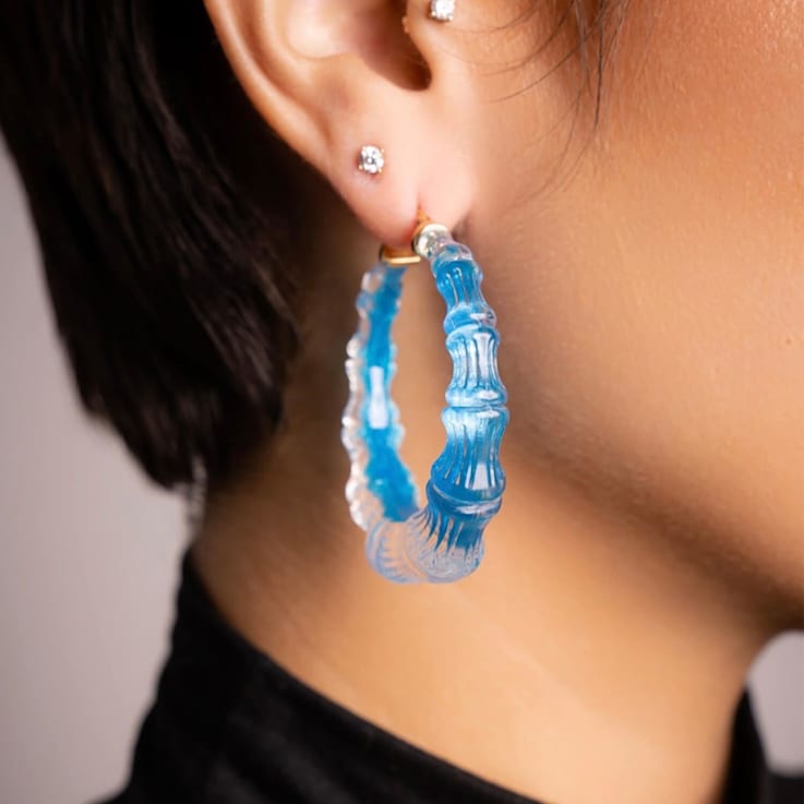 14K Yellow Gold Over Sterling Silver Acrylic and Hand Painted Enamel
Bamboo Illusion Hoops in Fiji