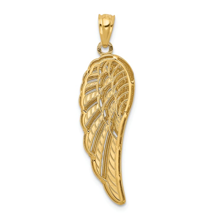 14k Yellow Gold and Rhodium Over 14k Yellow Gold 3D Diamond-Cut Two
Level Angel Wing Pendant