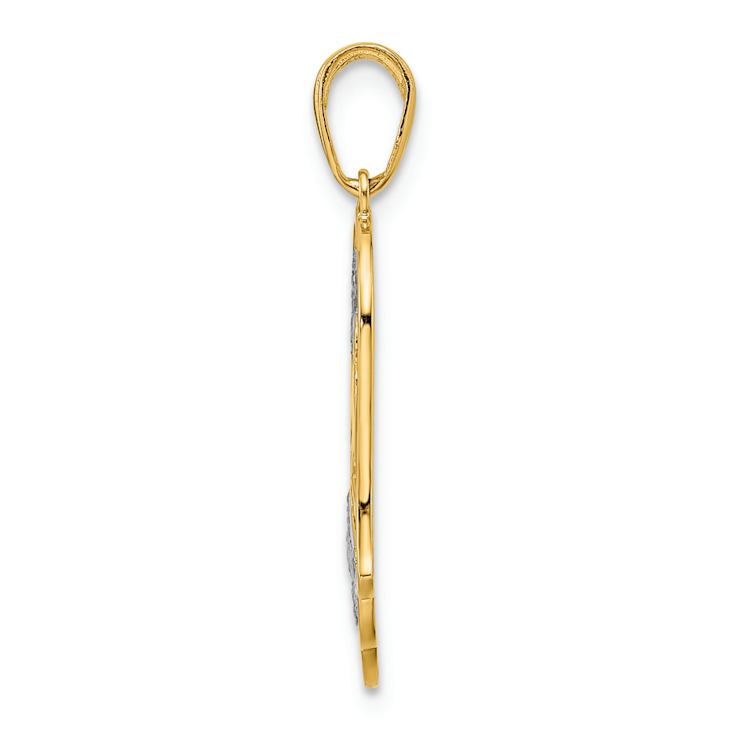14K Two-tone Gold Diamond-Cut Good Luck Symbols on Hamsa Pendant