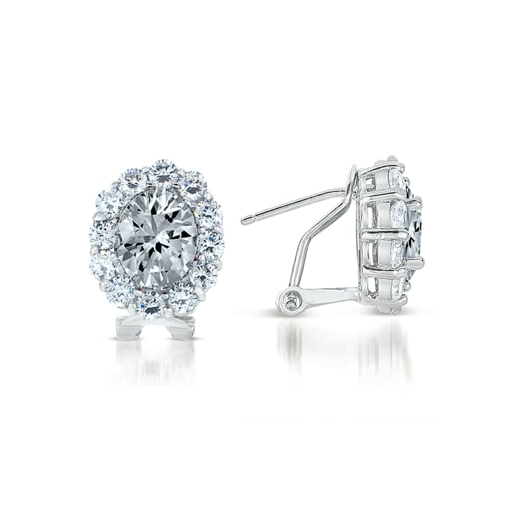 CZ Halo Stud Earrings In Sterling Silver 7.4ctw