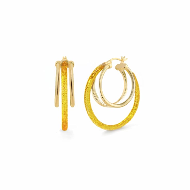 14K Yellow Gold Over Sterling Silver Acrylic Multi-Hoop Earrings in Honey