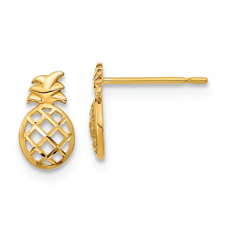14k Yellow Gold Diamond-Cut Children's Pineapple Stud Earrings