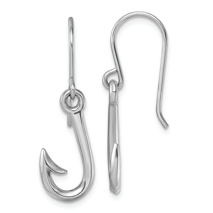 Rhodium Over Sterling Silver Polished Hook Dangle Earrings