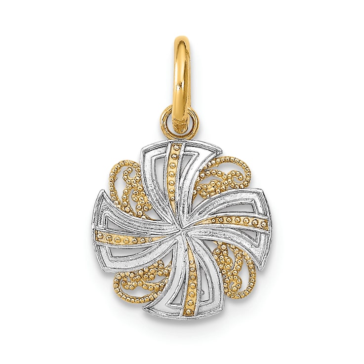 14k Two-tone Gold Diamond-Cut Textured Mini Pinwheel Medallion Charm