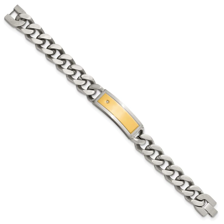 White Cubic Zirconia Stainless Steel Yellow IP-plated Men's Pendant With
Chain And Bracelet