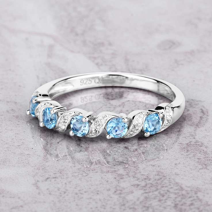 Swiss Blue Topaz and White Topaz Sterling Silver 5 Stone Band Ring