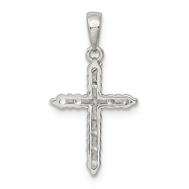 Rhodium Over Sterling Silver Cubic Zirconia Cross Pendant