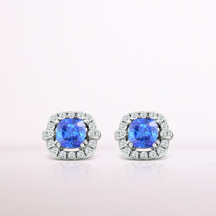 14K White Gold Rectangular Cushion Tanzanite and Diamond Earrings 1.46ctw