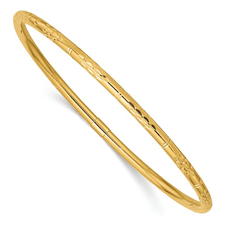14k Yellow Gold 3mm Polished Diamond-Cut Slip-on Bangle