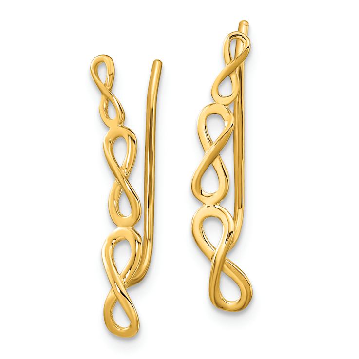 14k Yellow Gold Polished Infinity Ear Climber Earrings