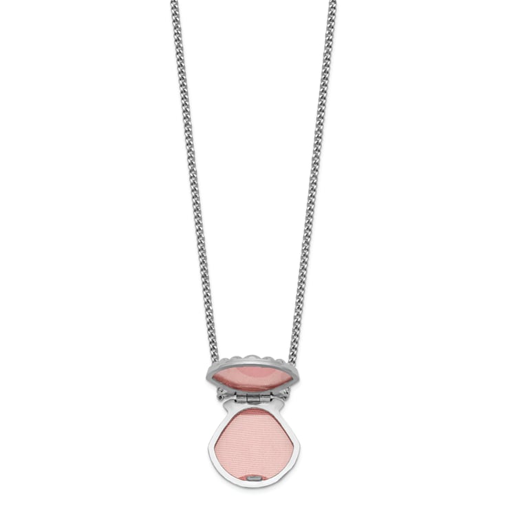 Rhodium Over Sterling Silver Seashell 15mm Locket Necklace