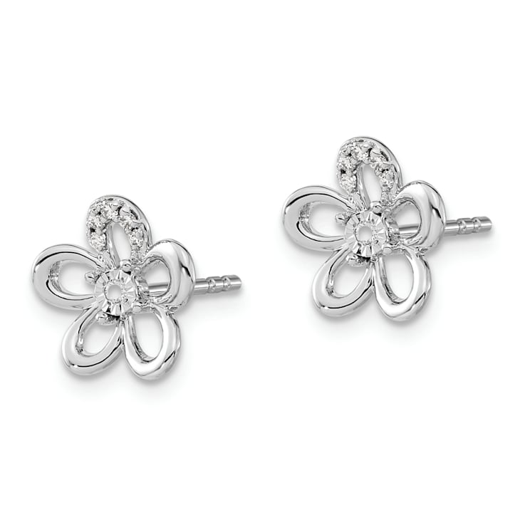 Rhodium Over 14k White Gold Diamond Flower Stud Earrings