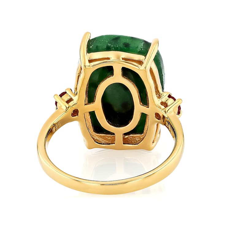 Ruby Zoisite Rectangular Cushion And Ruby Accent Ring In 18K Gold Over
Sterling Silver 0.32ctw