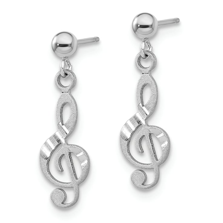 Rhodium Over 14k White Gold Diamond-Cut and Satin Treble Clef Dangle Earrings