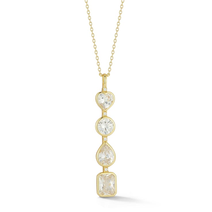 Rachel Zoe Mixed Shape CZ Bar Lariat Necklace in 14K Gold Over Sterling Silver