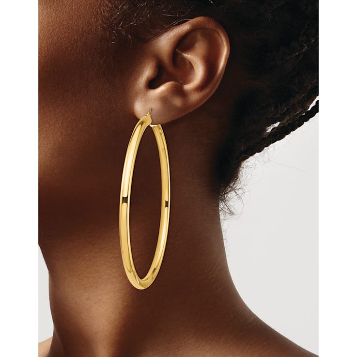 14k Yellow Gold 2 13/16" Polished Tube Hoop Earrings