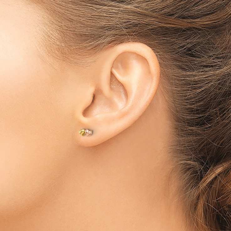 14k Yellow Gold and 14k Rose Gold Double Hearts Stud Earrings
