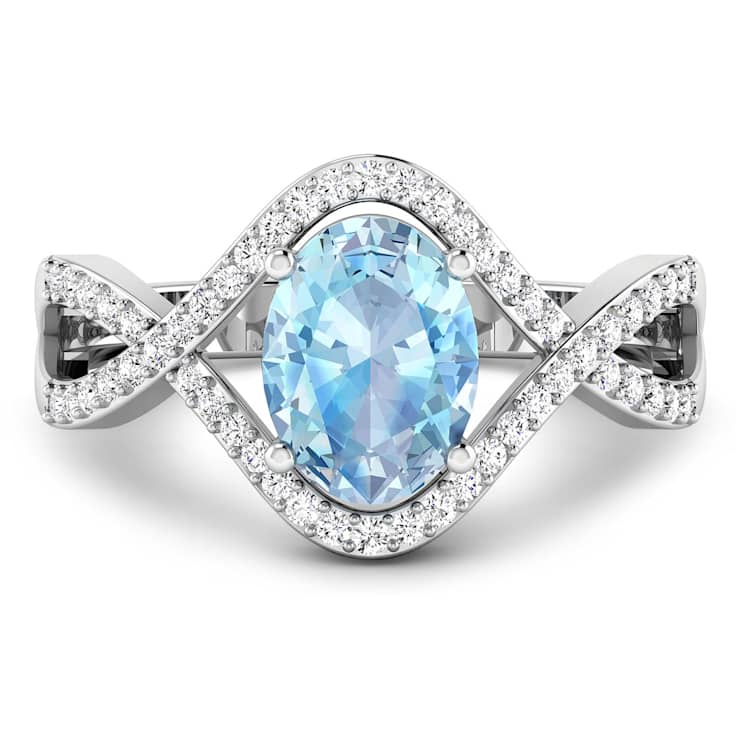 1.2ctw Blue Aquamarine and Diamond 14K White Gold Halo Ring