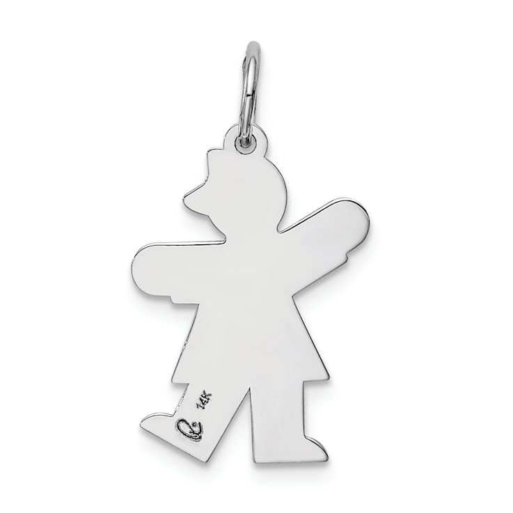 Rhodium Over 14k White Gold Satin Girl with Bow Kiss Kid Charm
