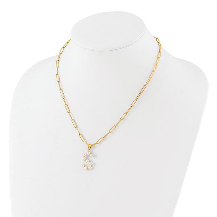 Gold Tone Sterling Silver 3-5.5mm Freshwater Cultured Pearl LETTER S
18-inch Necklace