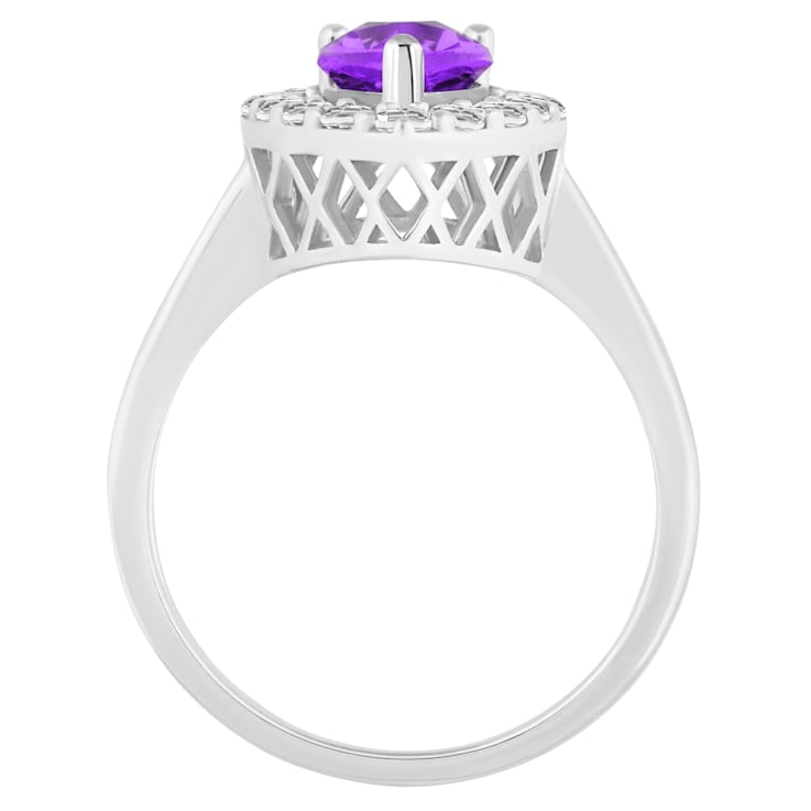 8x5mm Pear Shape Amethyst And White Topaz Accents Rhodium Over Sterling
Silver Halo Ring