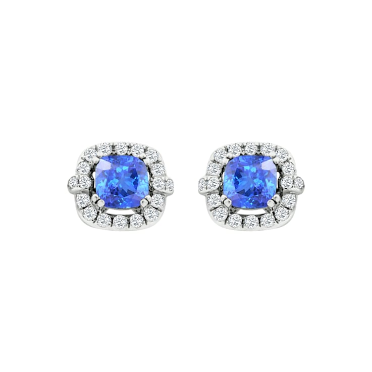 14K White Gold Rectangular Cushion Tanzanite and Diamond Earrings 1.46ctw