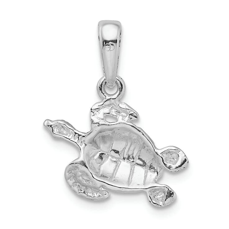 Rhodium Over Sterling Silver Polished Sea Turtle Pendant