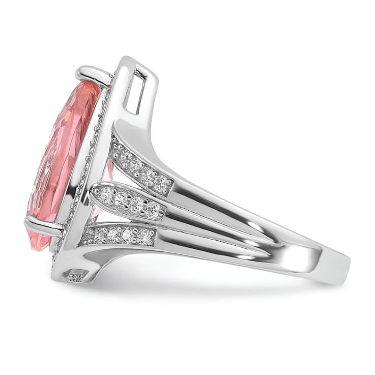Rhodium Over Sterling Silver Pink Nano Crystal and Cubic Zirconia
Teardrop Halo Ring