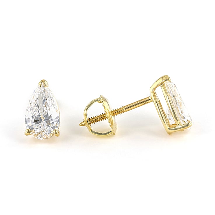 Certified Pear Shape White Lab-Grown Diamond E-F SI 18k Yellow Gold Stud
Earrings 1.50ctw