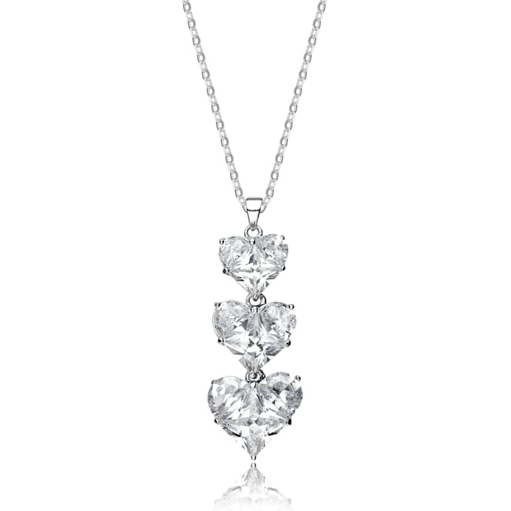 Heart Shape CZ Three-Stone Pendant In Sterling Silver