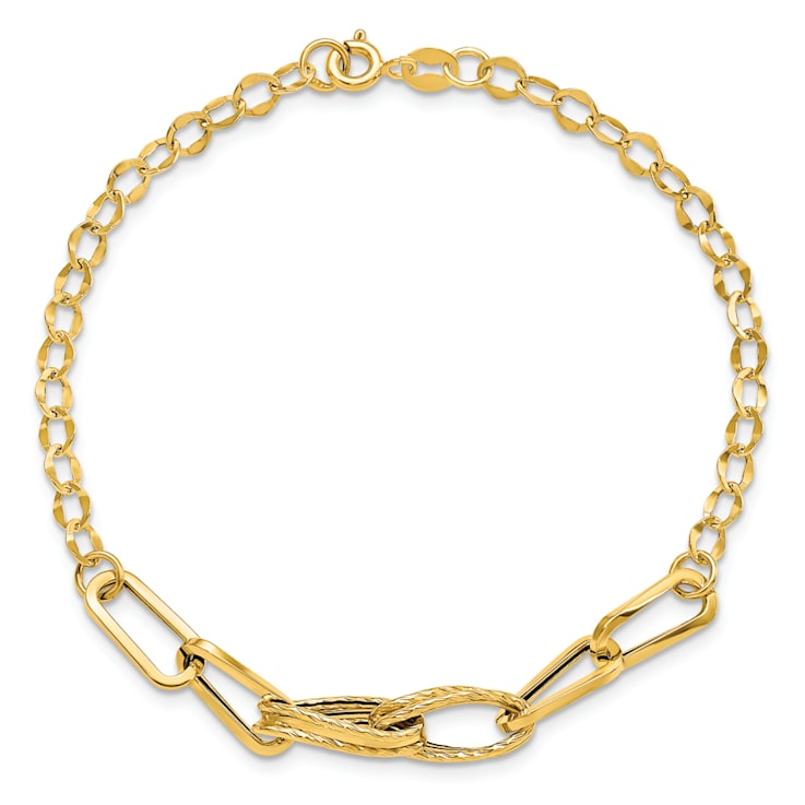 14k Yellow Gold 4mm Polished and Textured Fancy Link Bracelet