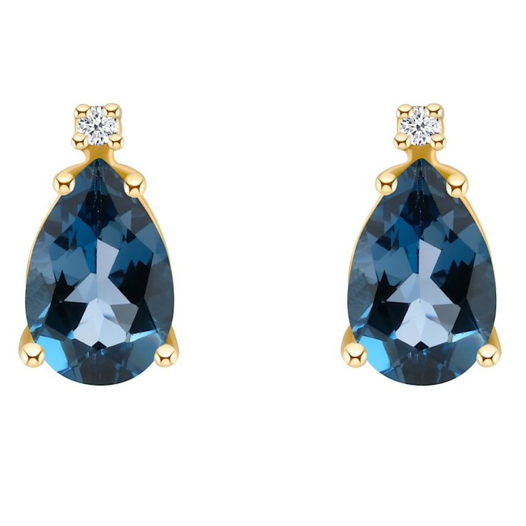 8x5mm Pear Shape London Blue Topaz with Diamond Accents 14k Yellow Gold
Stud Earrings