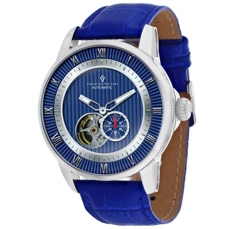 Christian Van Sant Men's Viscay Blue Dial, Blue Leather Strap Watch