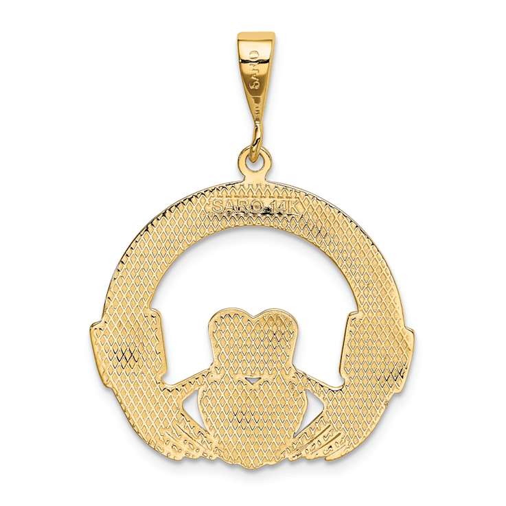 14k Yellow Gold Textured Claddagh Pendant